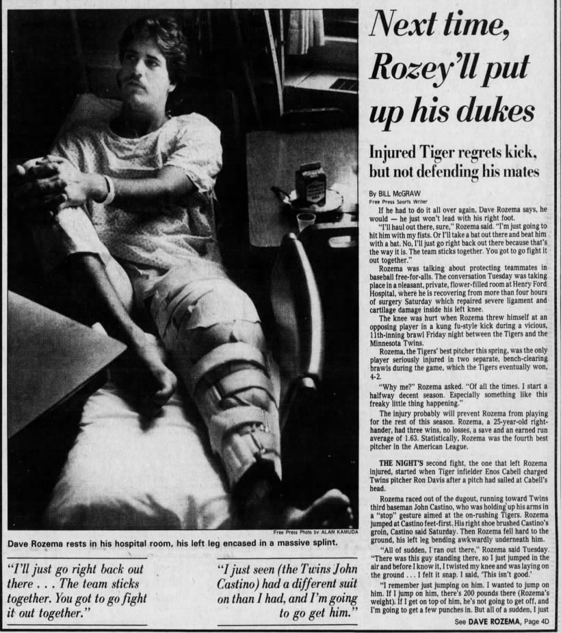 Wed 5/19/82: Rozema injury
