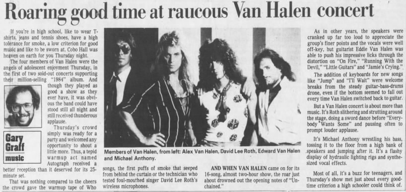 Fri 4/6/84: Van Halen Detroit concert review