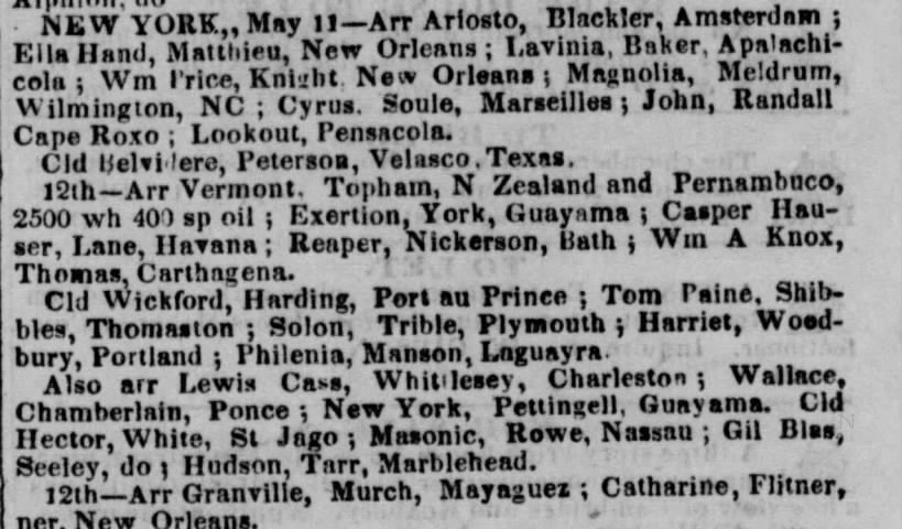 Guayama passengers May 1837