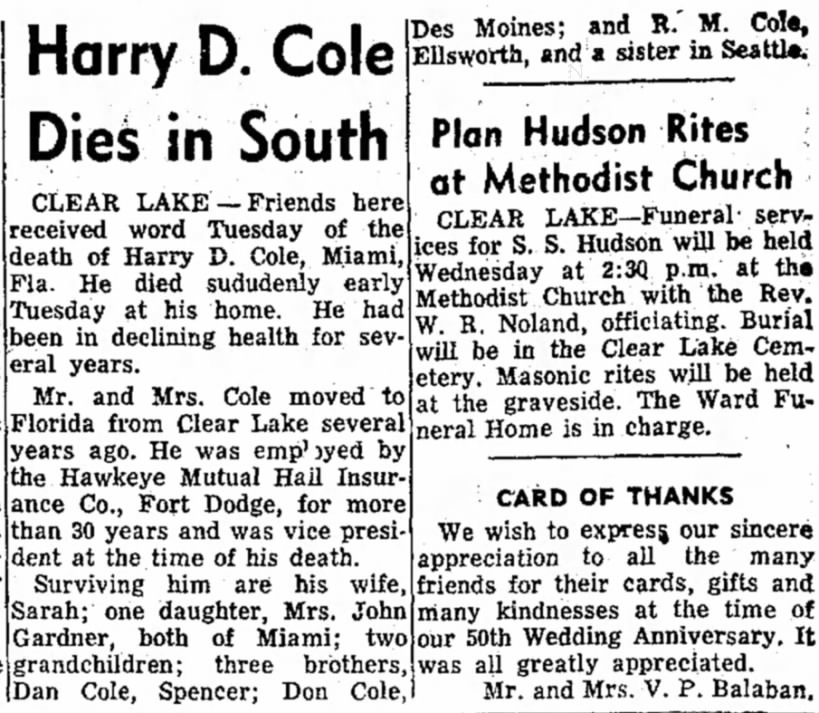Harry D. Cole Obituary