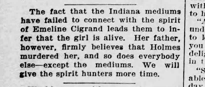 HHH: Mediums Can't Reach Emeline Cigrand (Aug 31, 1895) 