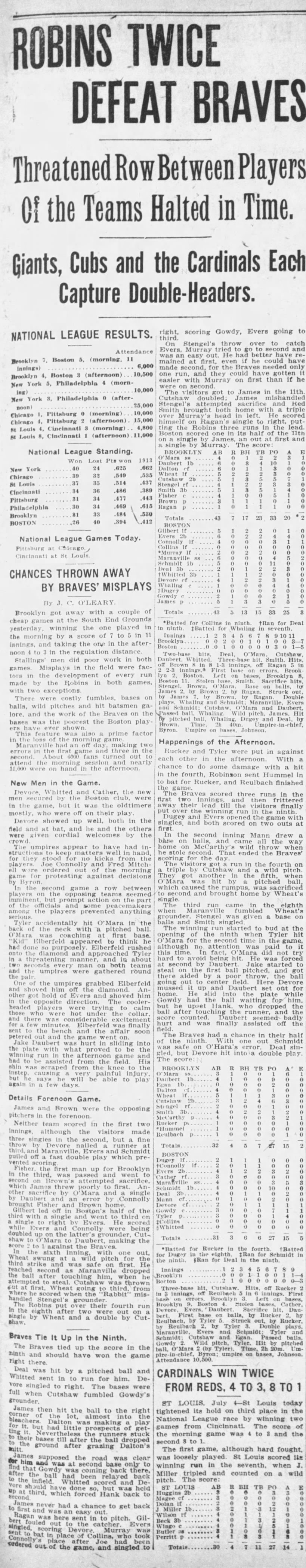 Braves lose DH to the Brooklyn Robins - July 194