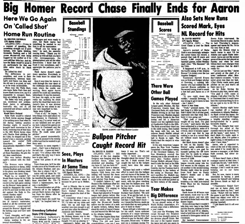 Hank Aaron hits record breaking 715 home run