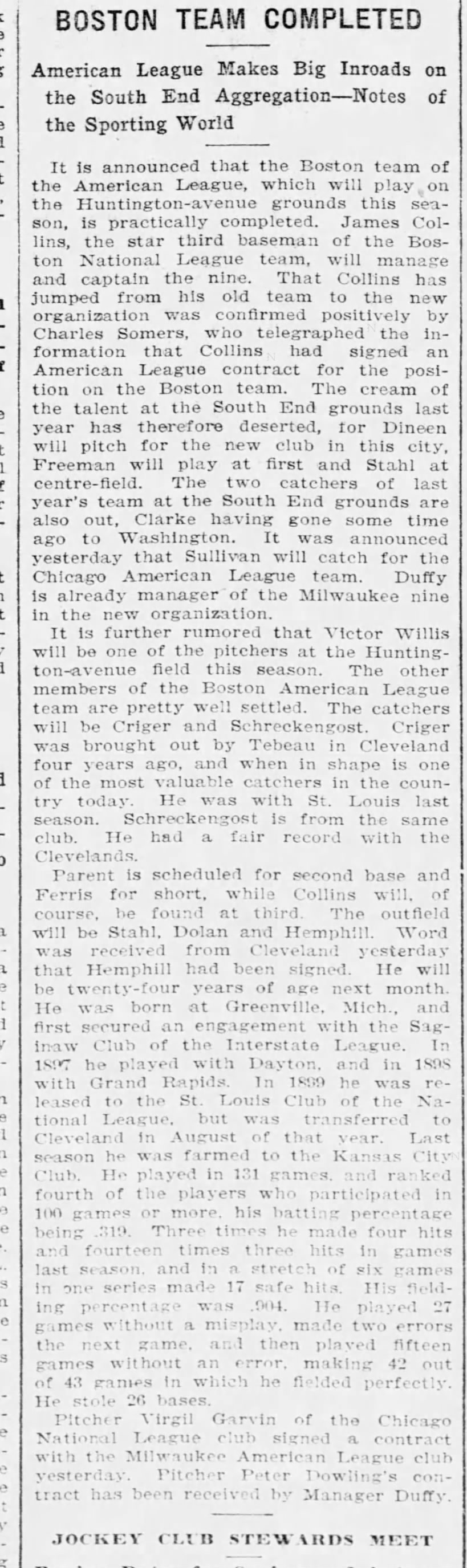 Beaneaters leave for American League