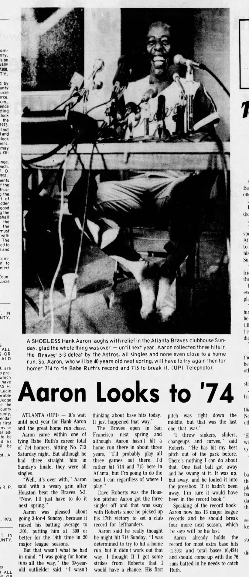 Hank Aaron at 713 to end 1973