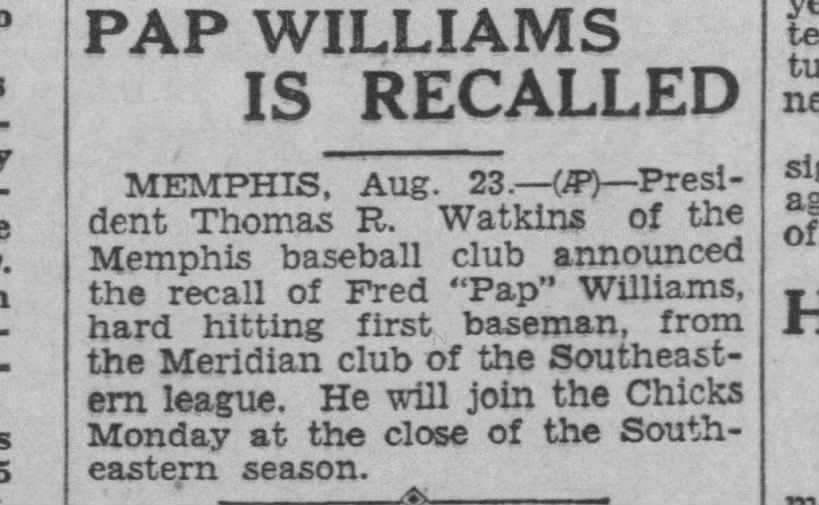 Pap Williams Is Recalled