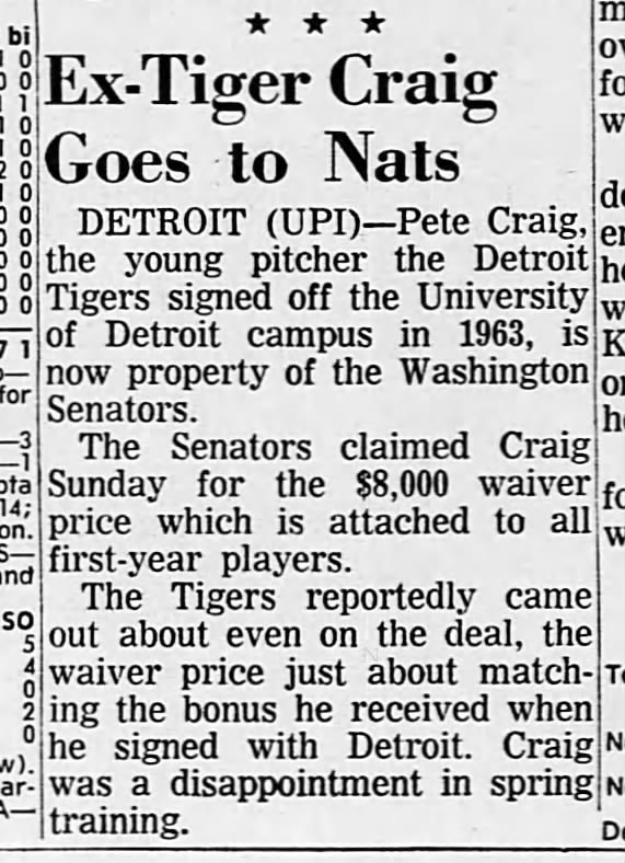 Ex-Tiger Craig Goes to Nats