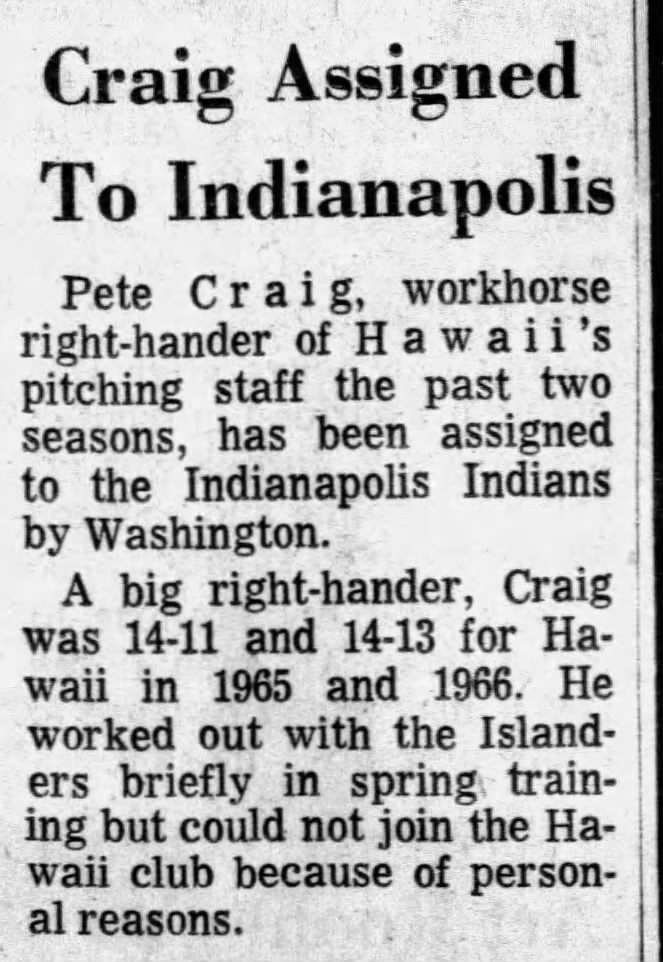 Craig Assigned to Indianapolis