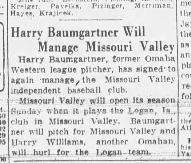 Harry Baumgartner Will Manage Missouri Valley