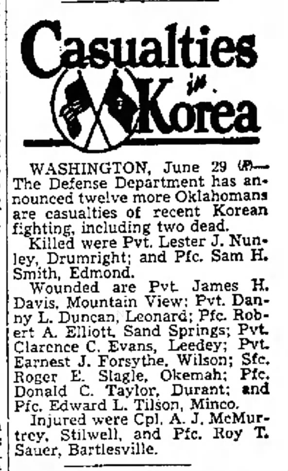 Ernest Jefferson Forsythe "E J" Jr wounded in Korea