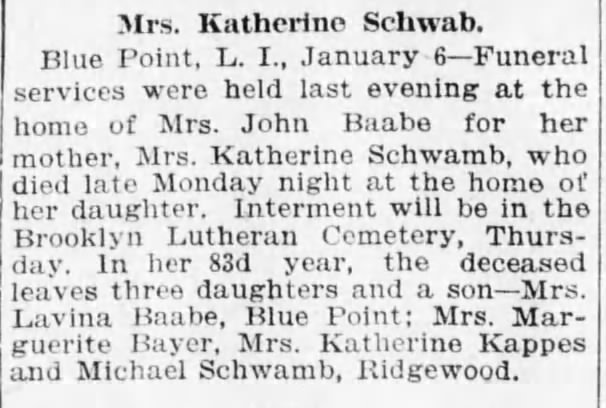 Obituary Katherine Schwa(m)b (misspelled) in caption but correct in obituary.
