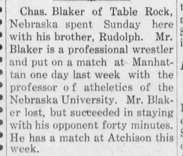 1910, wrestling, blaker visited with brother rudolph