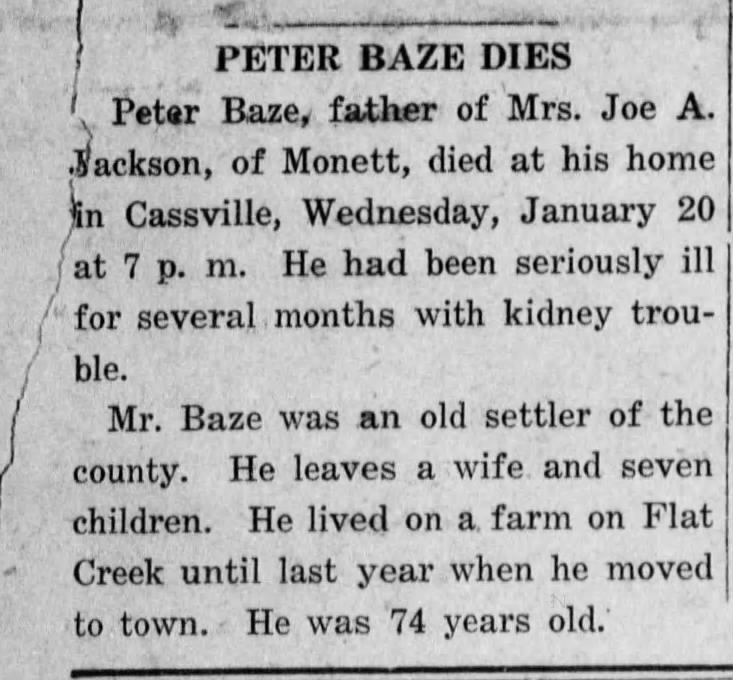 Peter Baze death announcement