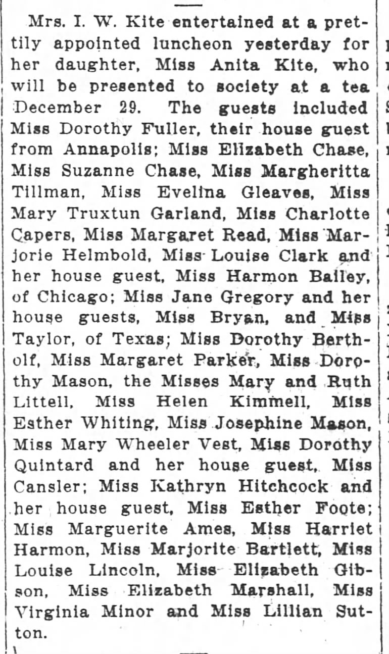 Note Chase sisters, of FDR fame. WPost 1/7/1915