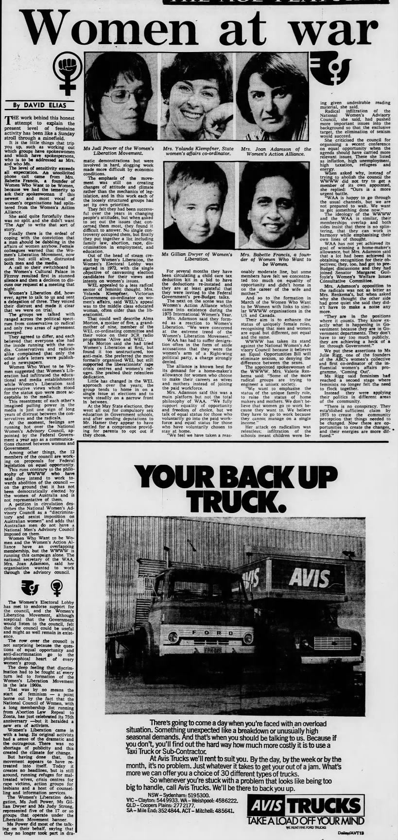 Elias, David. Women at war. The Age (Melbourne, Australia) 30 July 1979, p 9