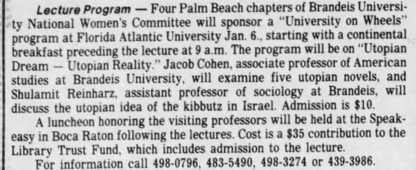 Lecture Program. The Palm Beach Post (West Palm Beach, Florida) 29 December 1985, p C2