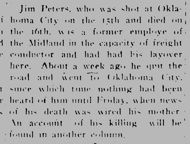 Jim Peters, Muskogee Daily Phoenix (Muskogee, Oklahoma) March 18, 1906, p 2