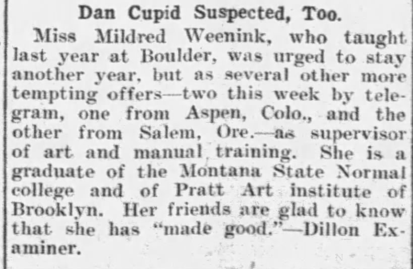 Dan Cupid Suspected, Too. Great Falls Tribune (Great Falls, Montana) June 2, 1913, p 9