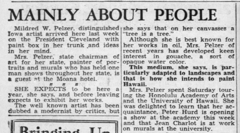 Mainly About People. The Honolulu Star-Bulletin (Honolulu, Hawaii) October 3,1949, p 11