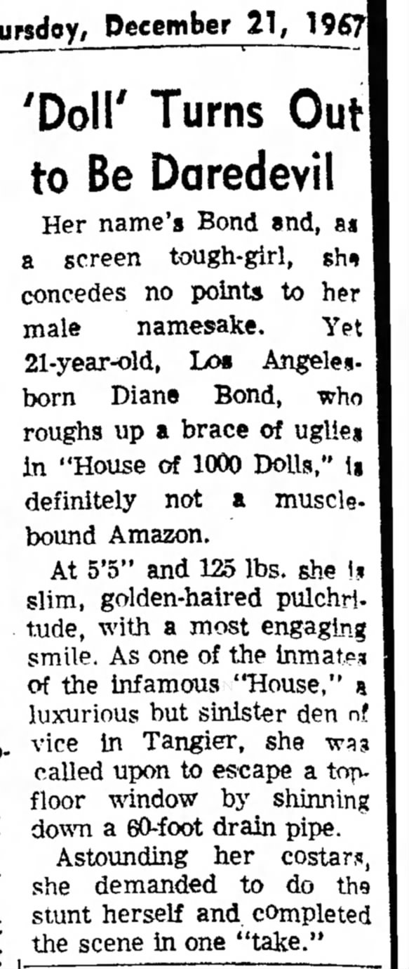 'Doll' Turns Out to Be Daredevil, Valley News (Van Nuys, California) 21 December 1967, p 24
