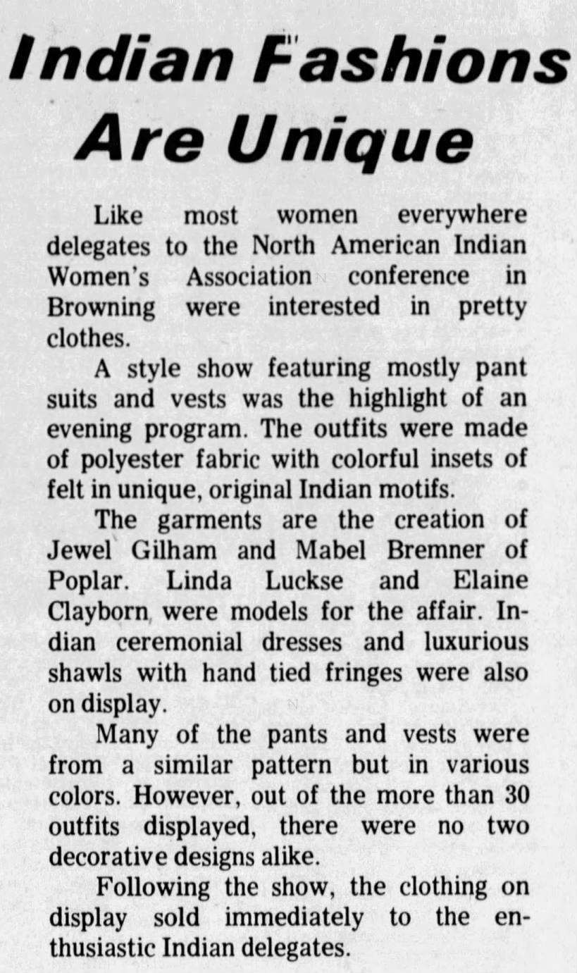 Indian Fashions Are Unique. The Missoulian (Missoula, Montana) 3 July 1973, p 5