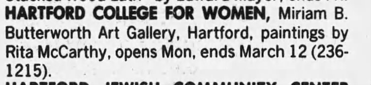 Hartford College for Women. The Hartford Courant (Hartford, Connecticut) 21 February 1982, p G6