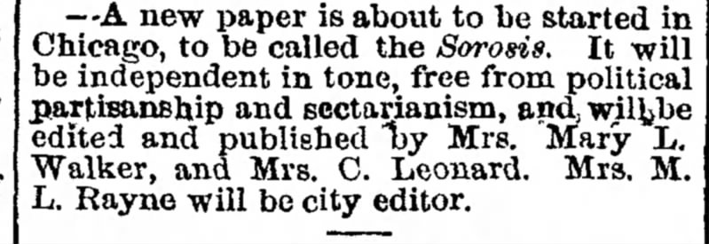 Sorosis, St. Joseph Herald (St. Joseph, Michigan) October 3, 1868, p 2