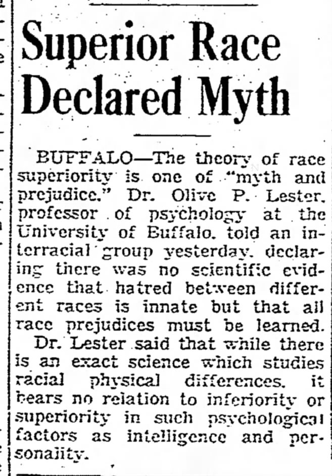 Superior Race Declared Myth. TheTimes Herald (Olean, New York) March 27, 1944, p 1