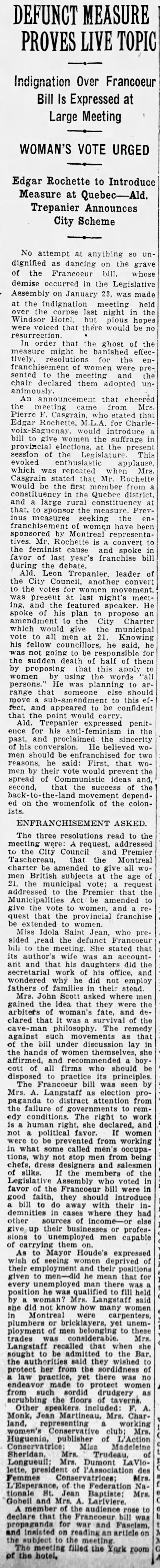 Defunct Measure Proves Live Topic. The Gazette (Montreal, Quebec, Canada) 10 February 1935, p 9
