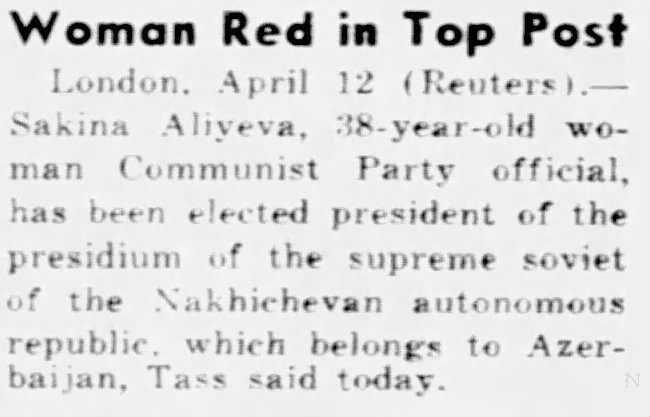 Woman Red in Top Post. (Reuters) The Daily News (New York City, New York) 13 April 1963, p 8