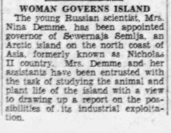 Woman Governs Island. 6 April 1933. Edmonton, Alberta: The Edmonton Journal. p. 8