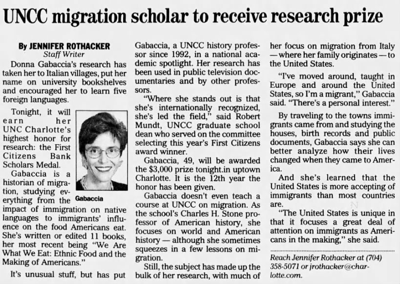 Rothacker, Jennifer. (14 April 1999) Charlotte, North Carolina: The Charlotte Observer. p 4C