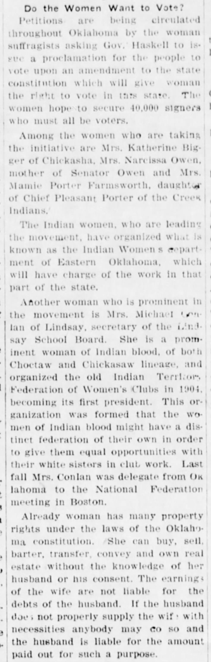 Do the Women Want to Vote? The Daily Ardmoreite (Ardmore, Oklahoma) May 24, 1909, p 3