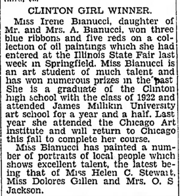 Clinton Girl Winner, The Decatur Daily Review (Decatur, Illinois) September 1, 1927, p 14