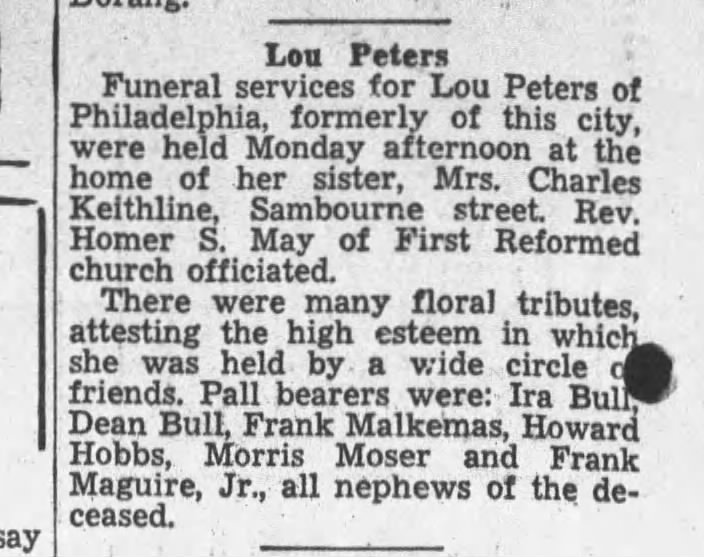 Funeral of Lulu Peters (Lou Peters) in August 1937