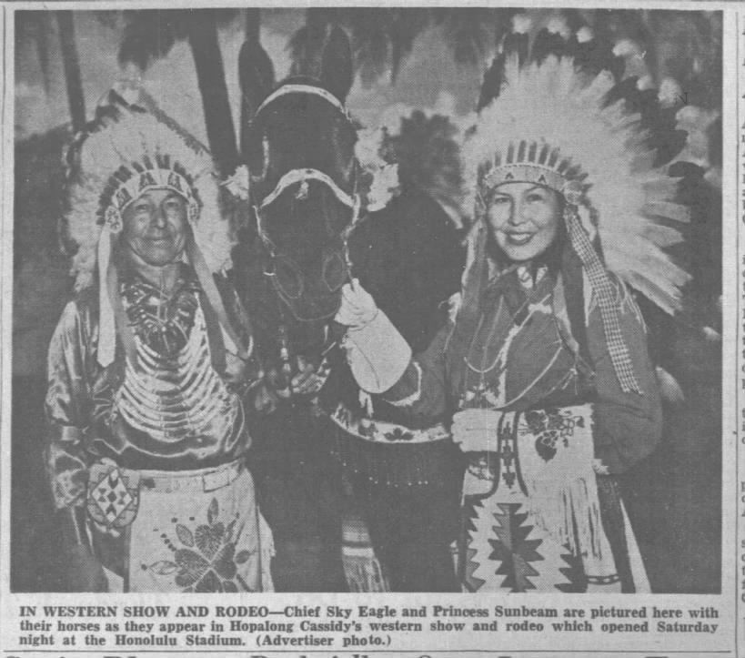 Chief Sky Eagle and daughter Dorothy ("Princess Sunbeam") at 1948 Hopalong Cassidy Show.