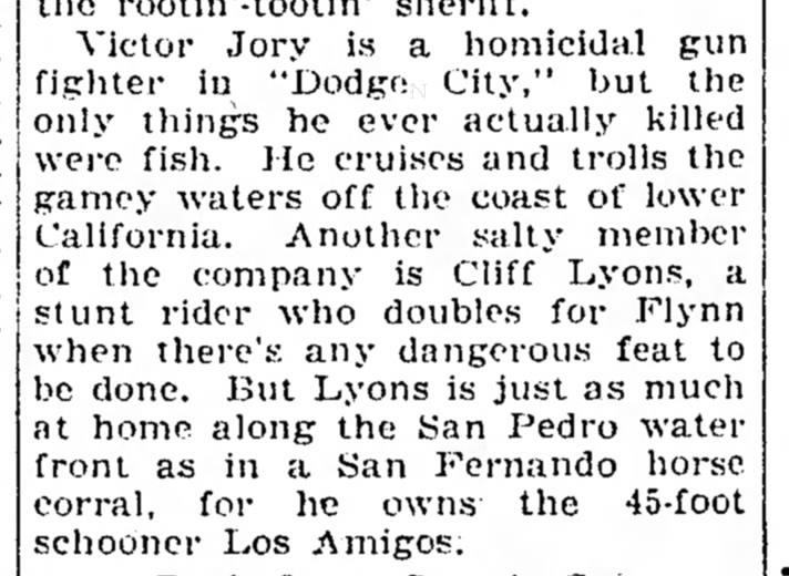 Movie stuntman Cliff Lyons owned the 45 foot schooner "Los Amigos".