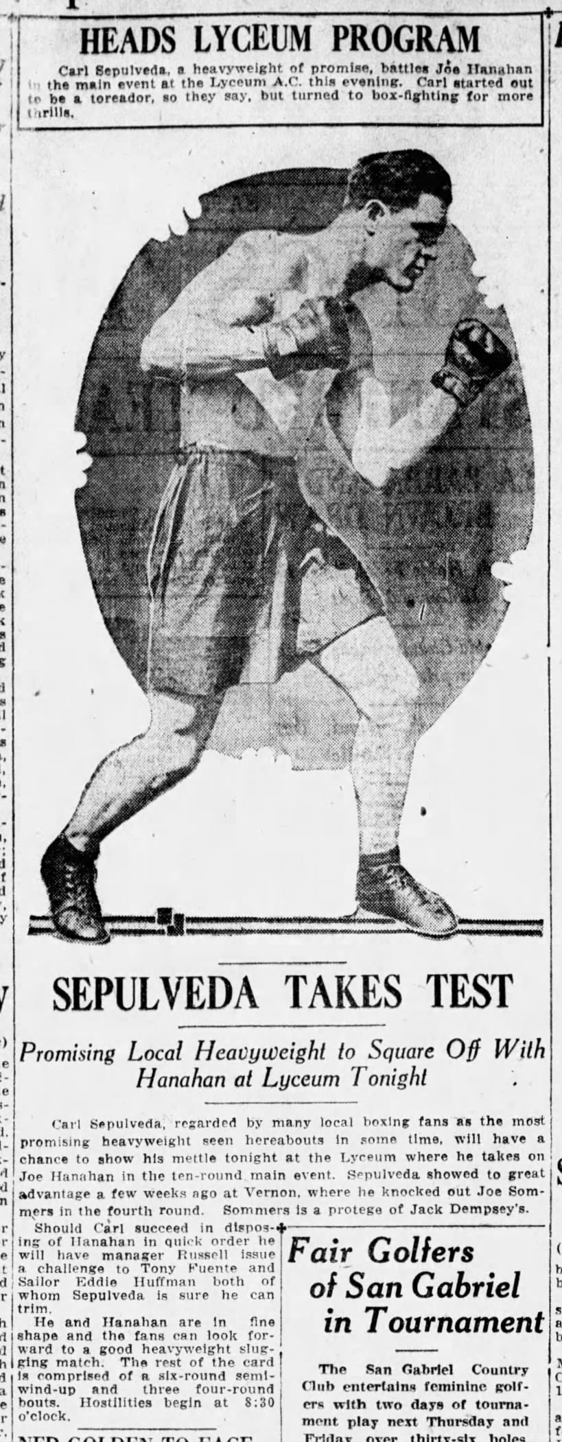 Photo and article on heavyweight boxer Carl Sepulveda.