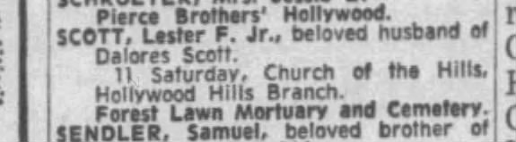 Lester F. Scott Jr. funeral announcement. Husband of Dolores Scott.