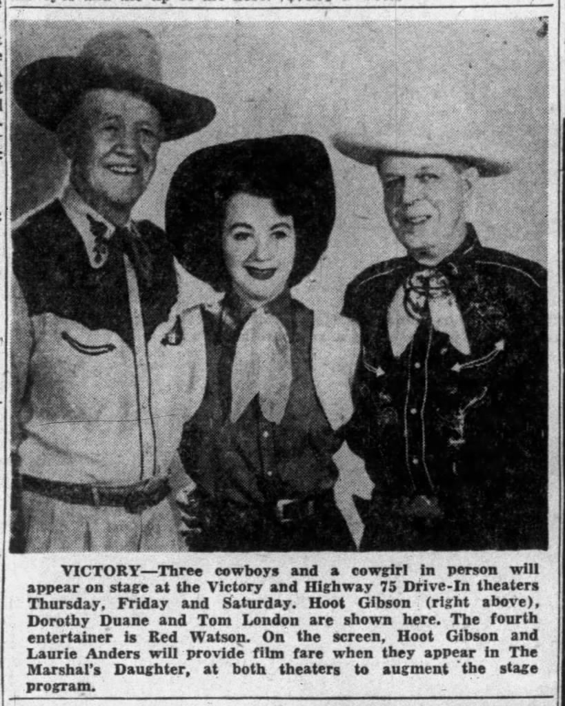 1953 personal appearance by movie cowboys Hoot Gibson and Tom London in Sioux City.