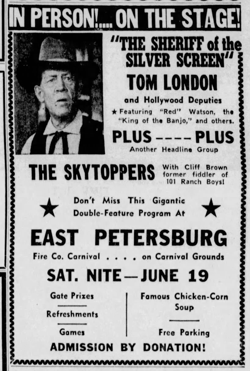 Tom London and his Hollywood Deputies show in 1954 in Lancaster, Pennsylvania.
