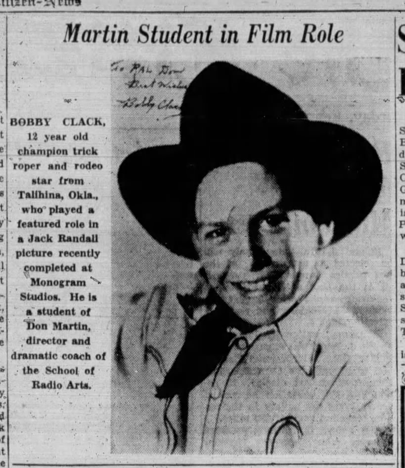 Rodeo star Bobby Clack is student at Don Martin's School of Radio Arts in Los Angeles.
