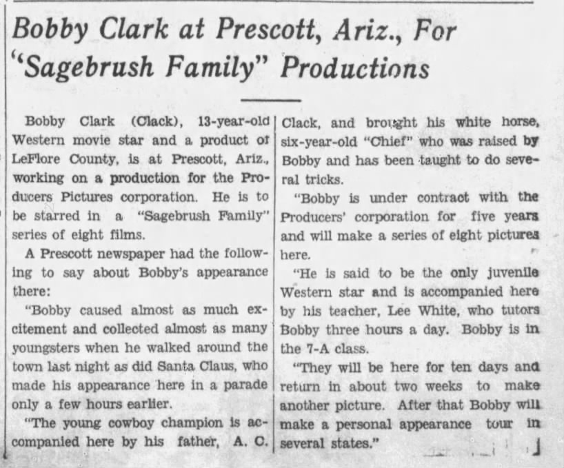 "Sagebrush Family" movie with Bobby Clark was filmed in Prescott, Arizona.