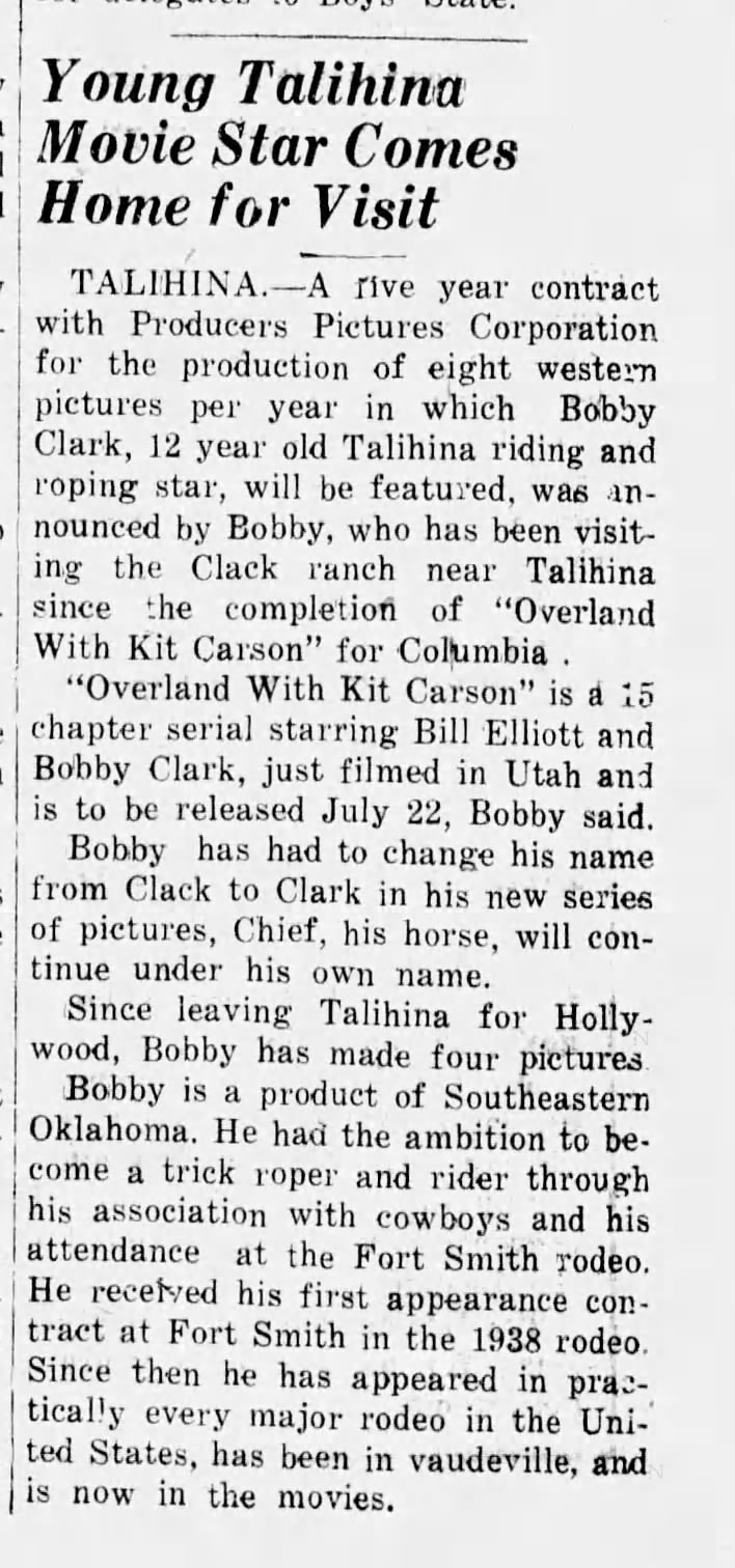 Bobby Clark back home in Talihina, Oklahoma during a break from movies.