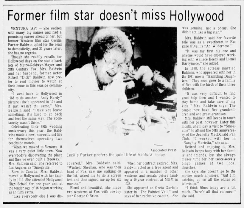 1987 interview with former movie actress Cecilia Parker.
