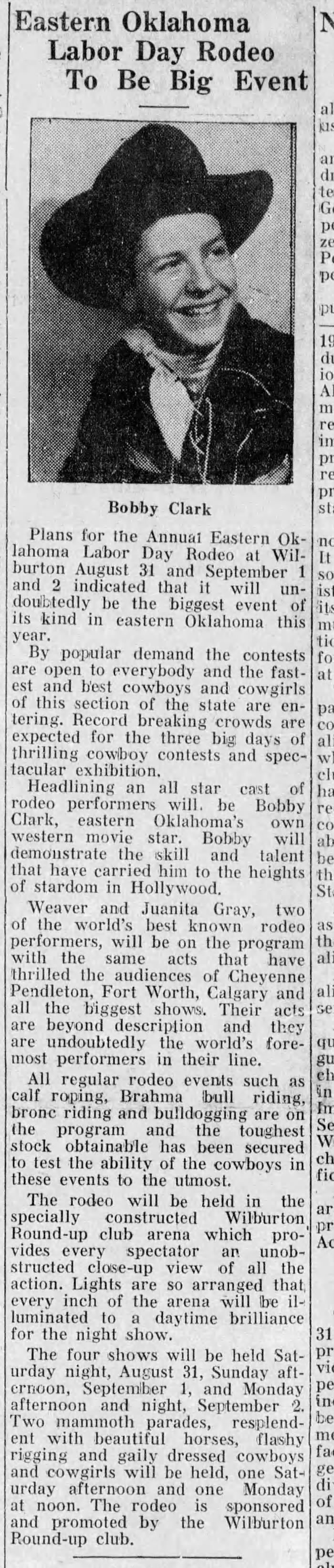 Bobby Clark at the 1940 Eastern Oklahoma Labor Day Rodeo.