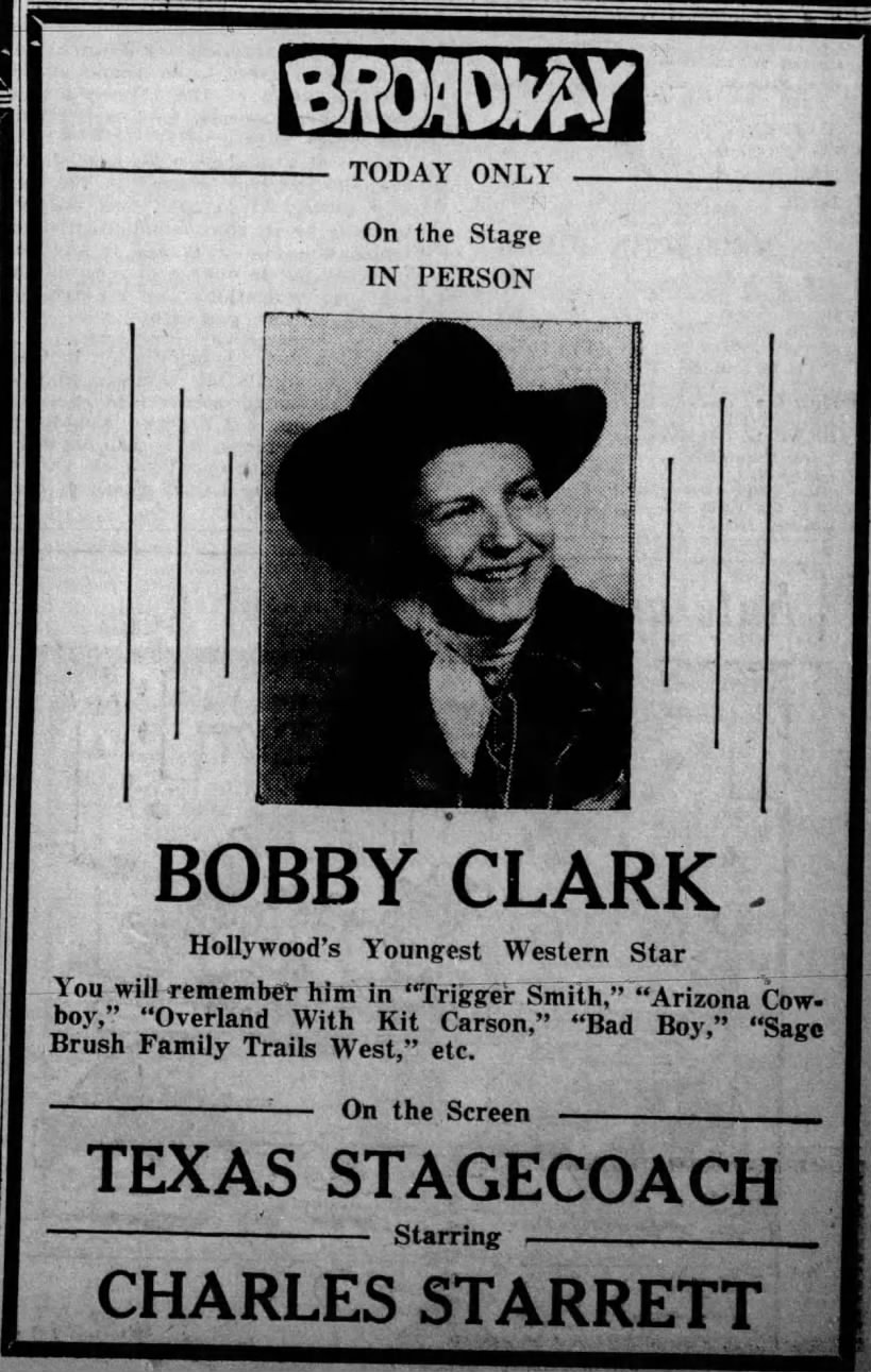 Personal appearance of Bobby Clark at a Muskogee, Oklahoma theater.