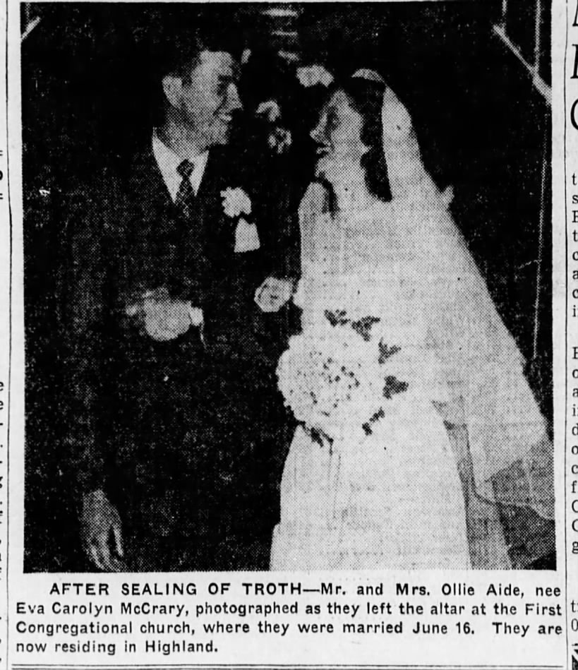 Mr and Mrs Ollie Aide; First Congregational Church, June 16 1946
