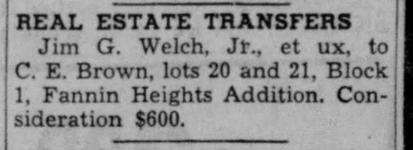 JG Welch, Jr land sale.