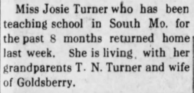 Josie Turner home from teaching